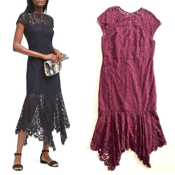 Banana Republic Burgundy Bordeaux Kiss Lace Trumpet Midi Dress - Picture 8 of 8